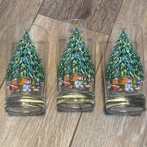 3 Vintage Christmas Glass Tumblers